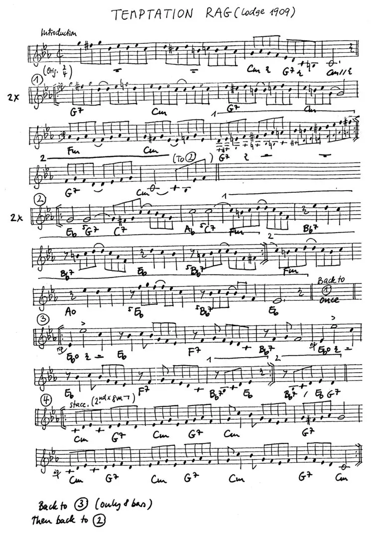 temptation rag free jazz leadsheet - Courtesy of the Jungle Jazz Band